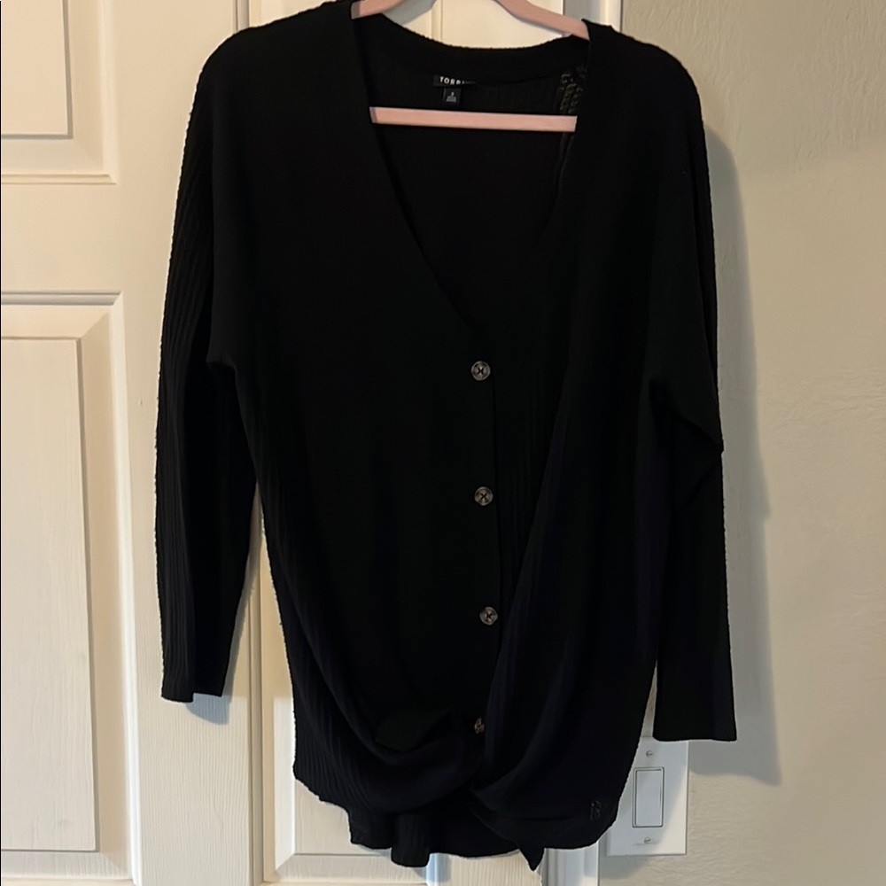 Black waffle nit button up